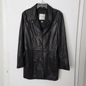 Andrew Marc New York Y2K Leather Button Jacket Mid Length Black Women 12